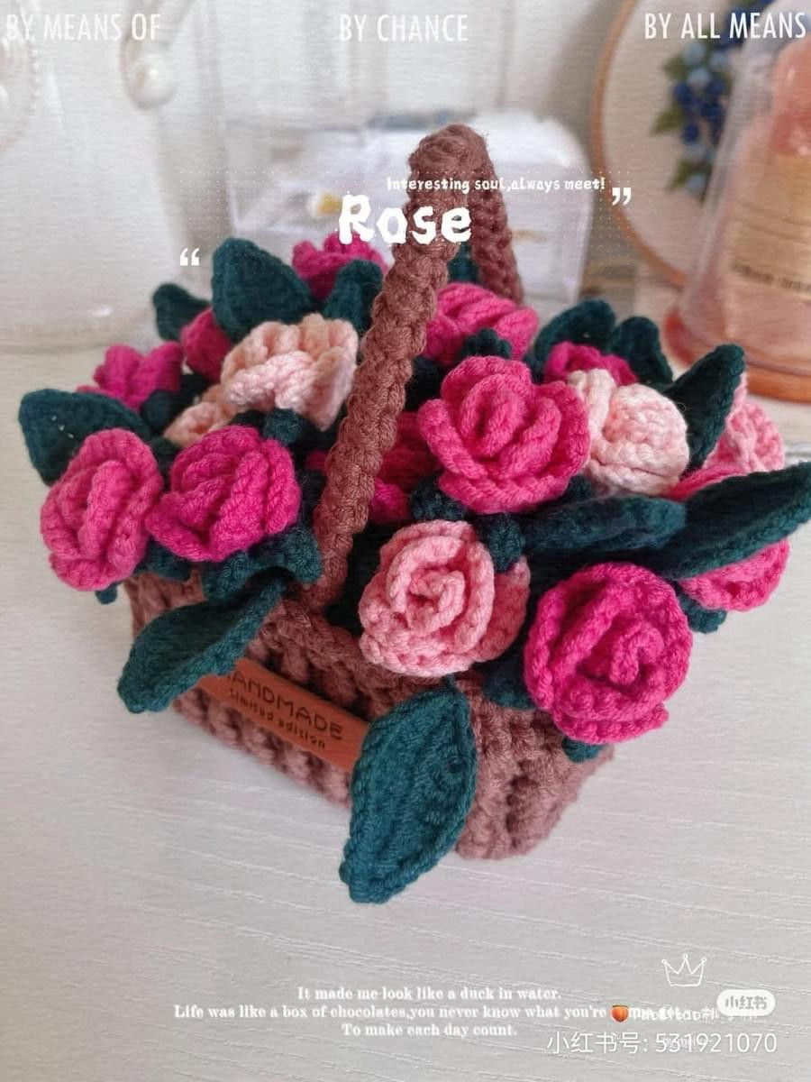 Crochet Rose Flower Basket Car Hanging Pattern Chart