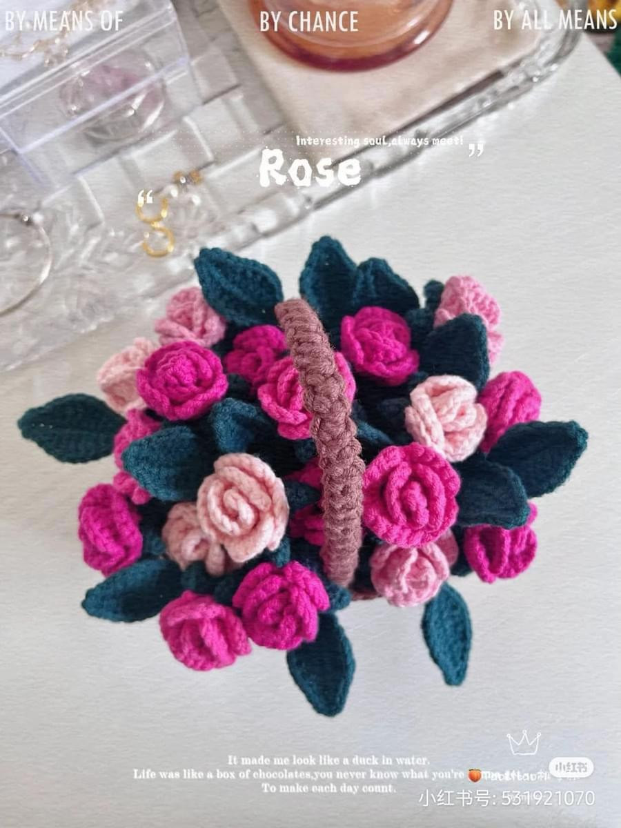 Crochet Rose Flower Basket Car Hanging Pattern Chart