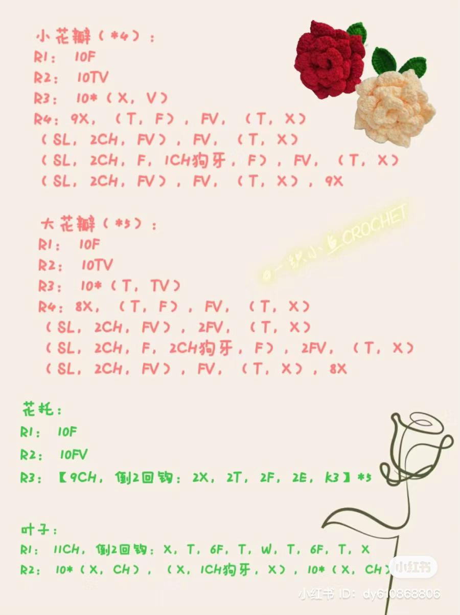 Crochet Rose Flower Pattern Tutorial Chart