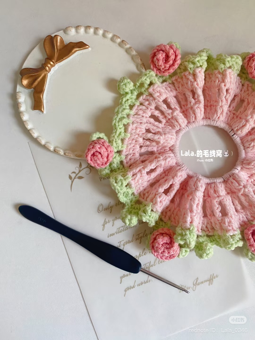 Crochet Rose Hair Scrunchie Pattern with Tutorial