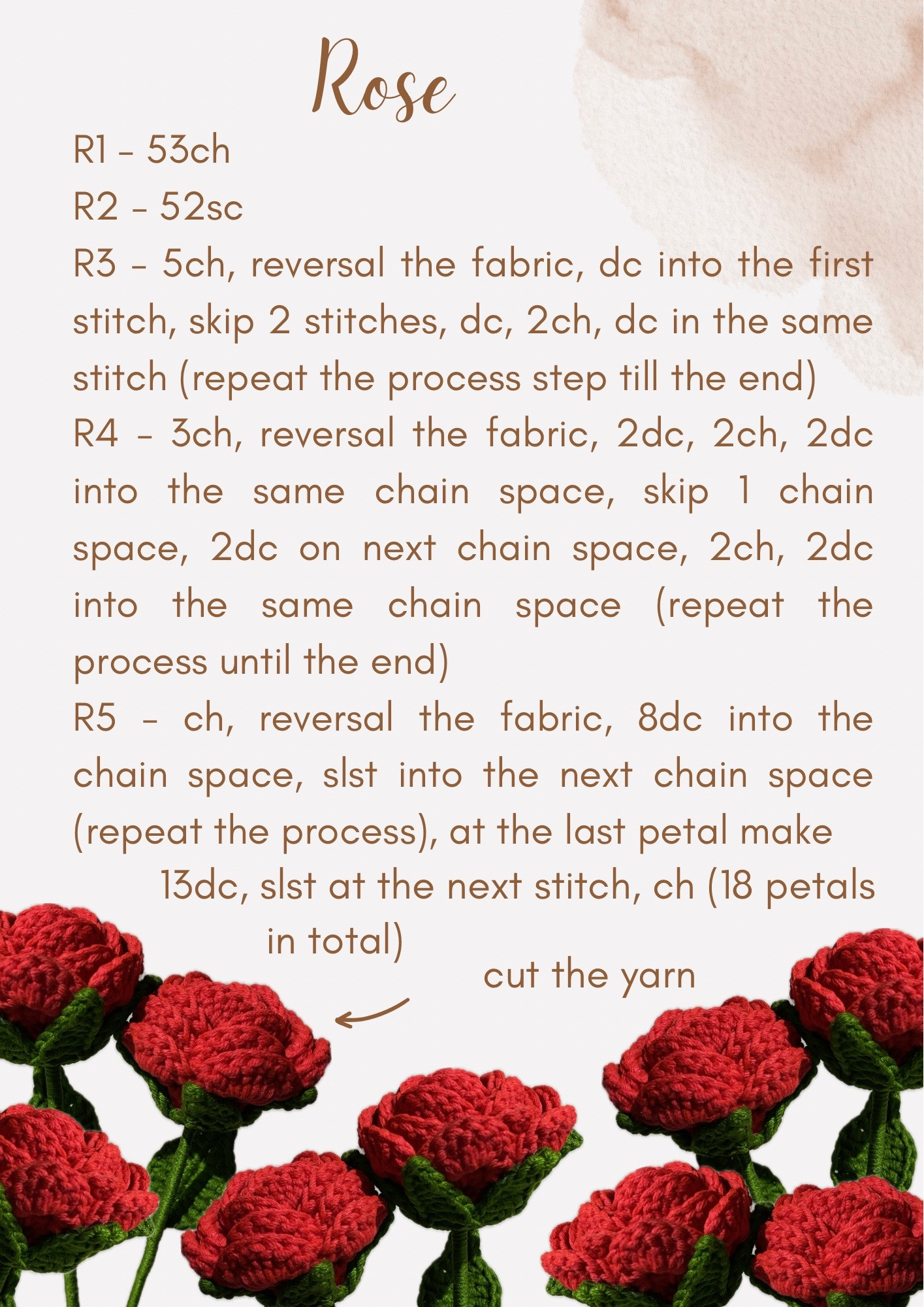 Crochet Rose Pattern: Flower, Sepal and Leaf Instructions