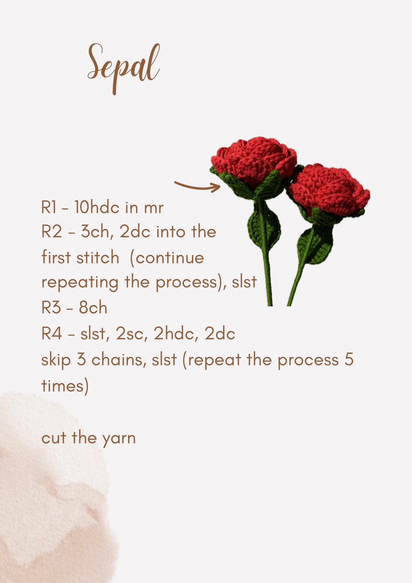 Crochet Rose Pattern: Flower, Sepal and Leaf Instructions