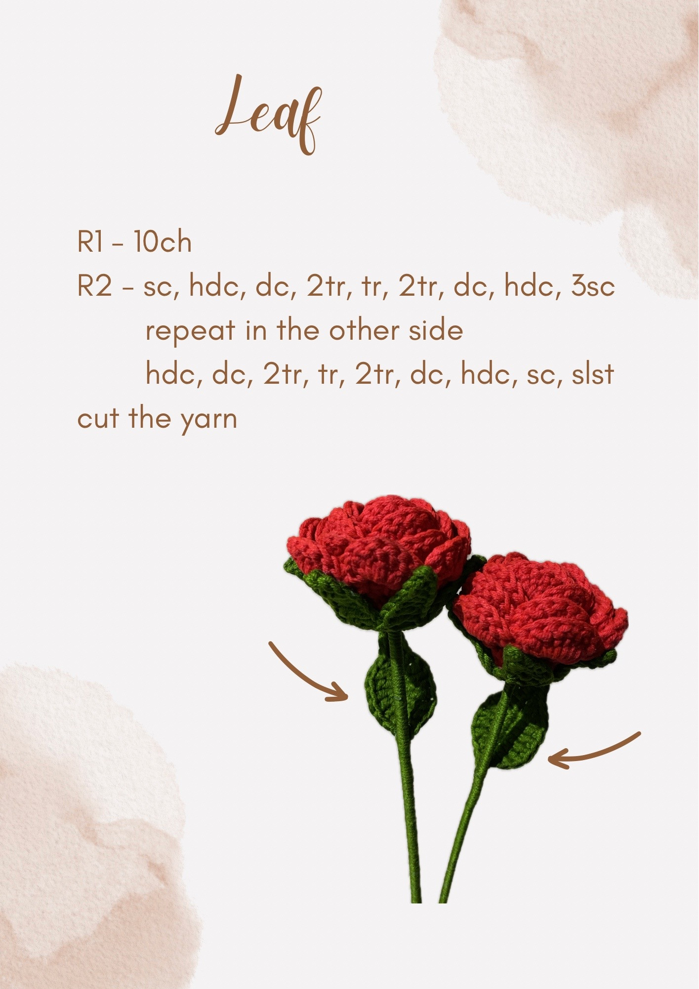 Crochet Rose Pattern: Flower, Sepal and Leaf Instructions