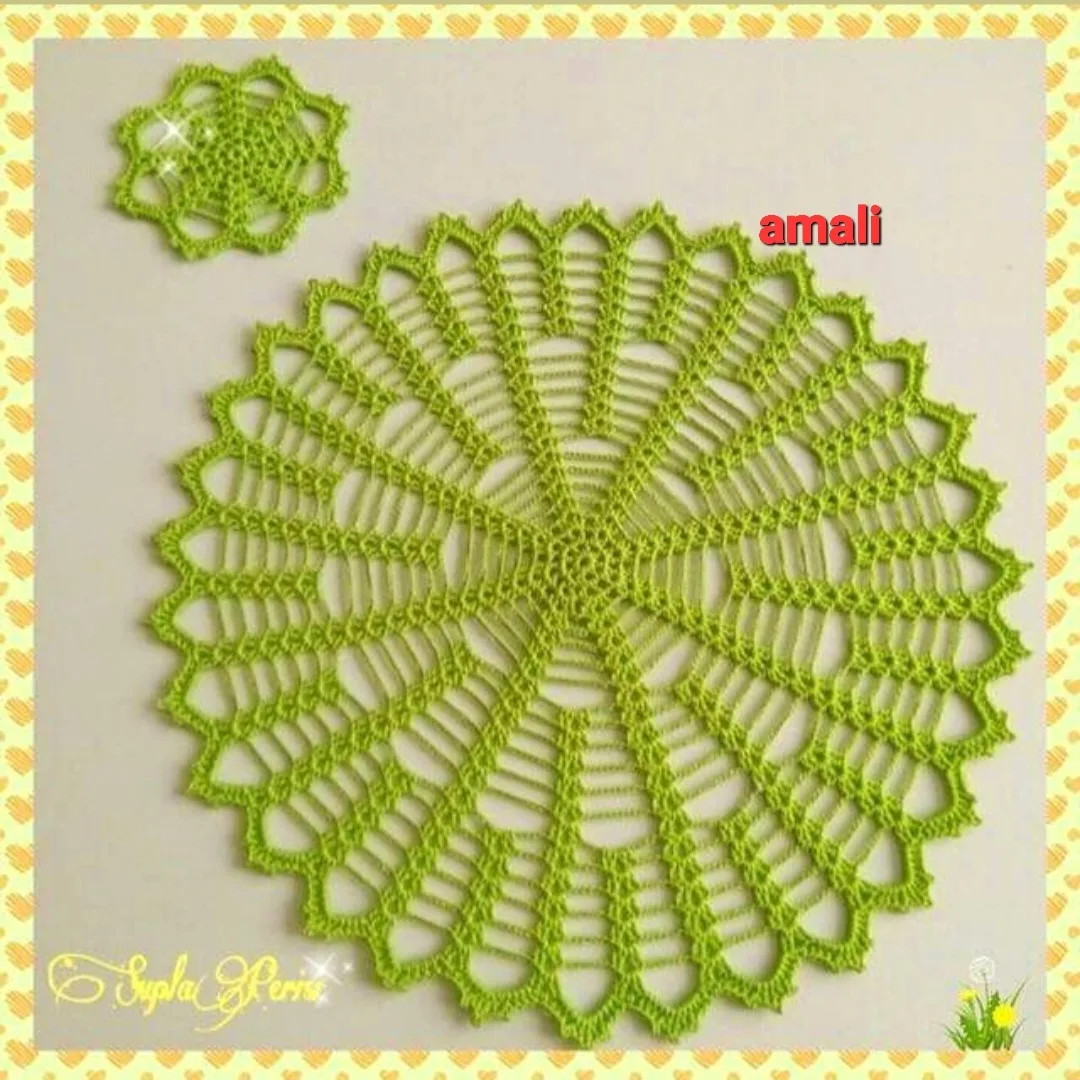 Crochet Round Doily Pattern Chart: Orange and Green Lace Motif