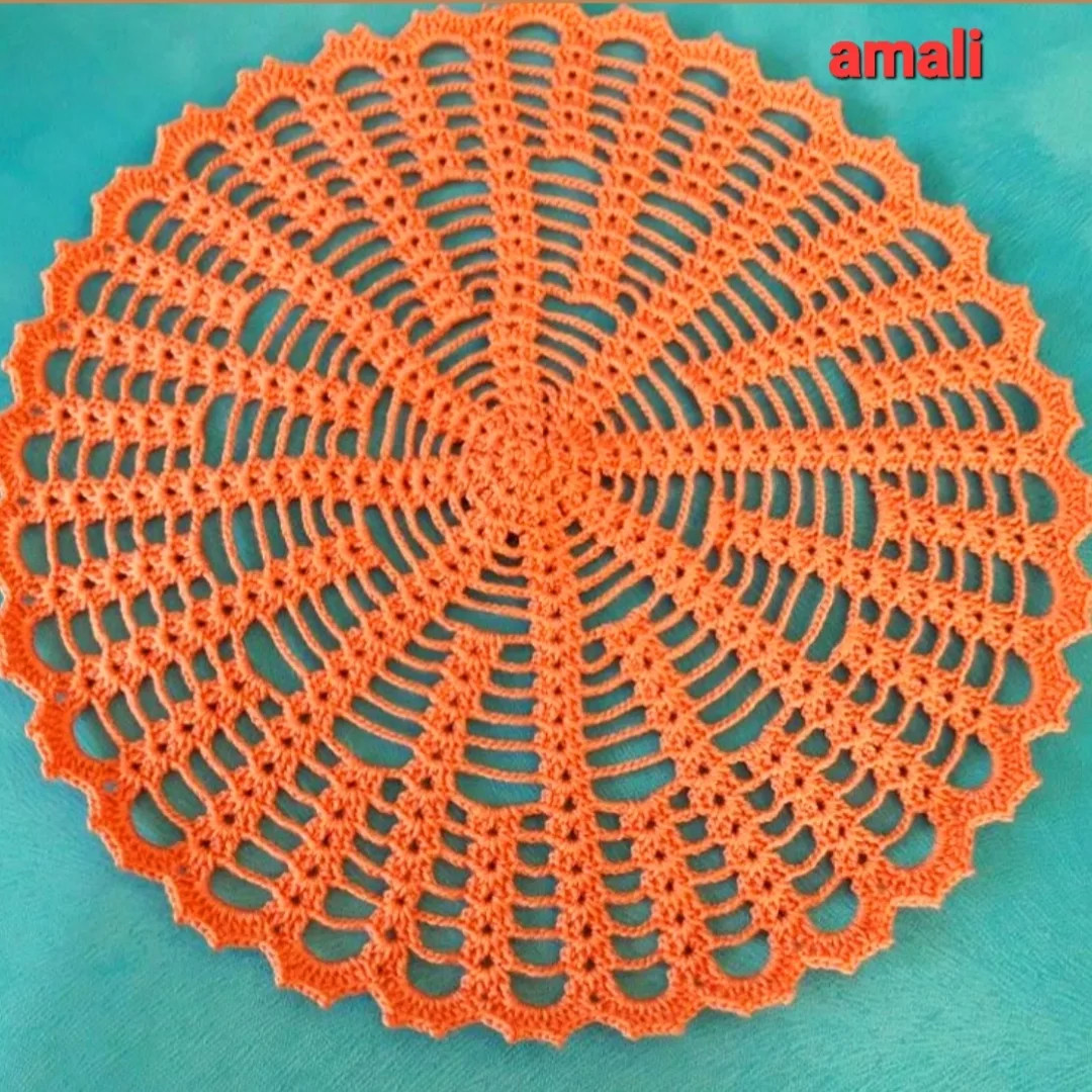 Crochet Round Doily Pattern Chart: Orange and Green Lace Motif