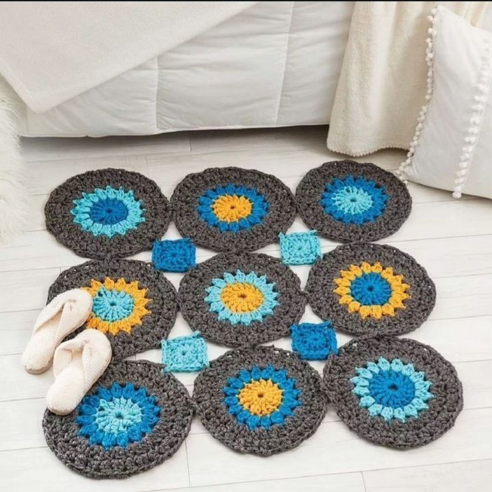 Crochet Round Granny Square and Small Square Flat Chart Pattern Diagram