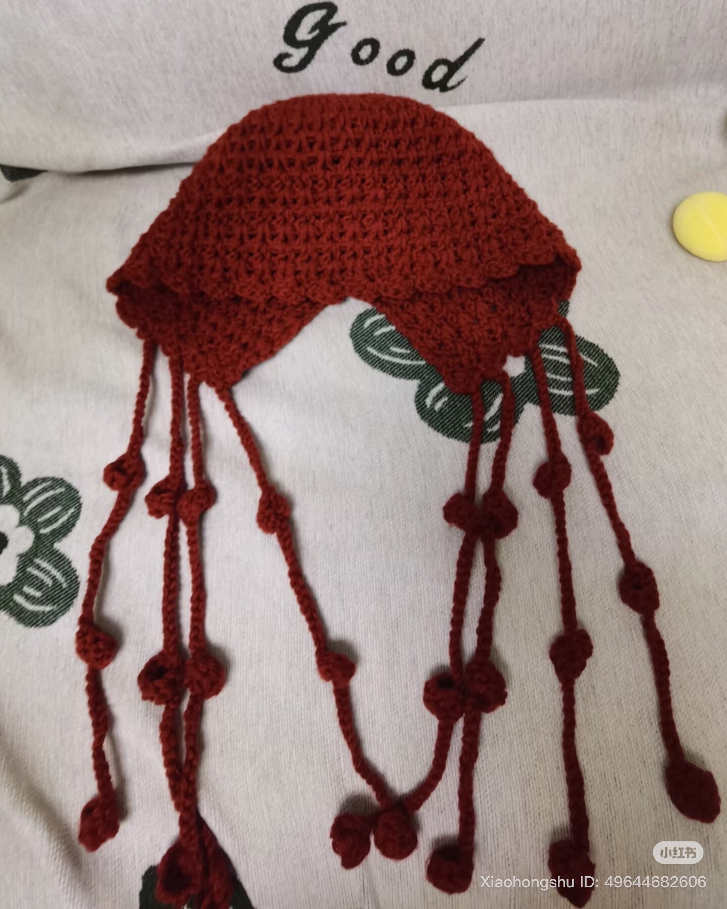 Crochet Rust Red Jellyfish Tassel Hat Pattern