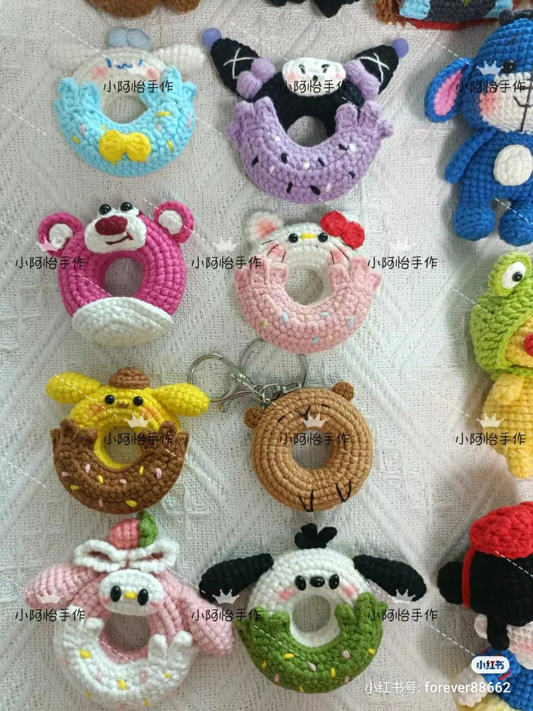 Crochet Sanrio Donut Keychains Pattern Chart - Hello Kitty, Kuromi, Pochacco, My Melody
