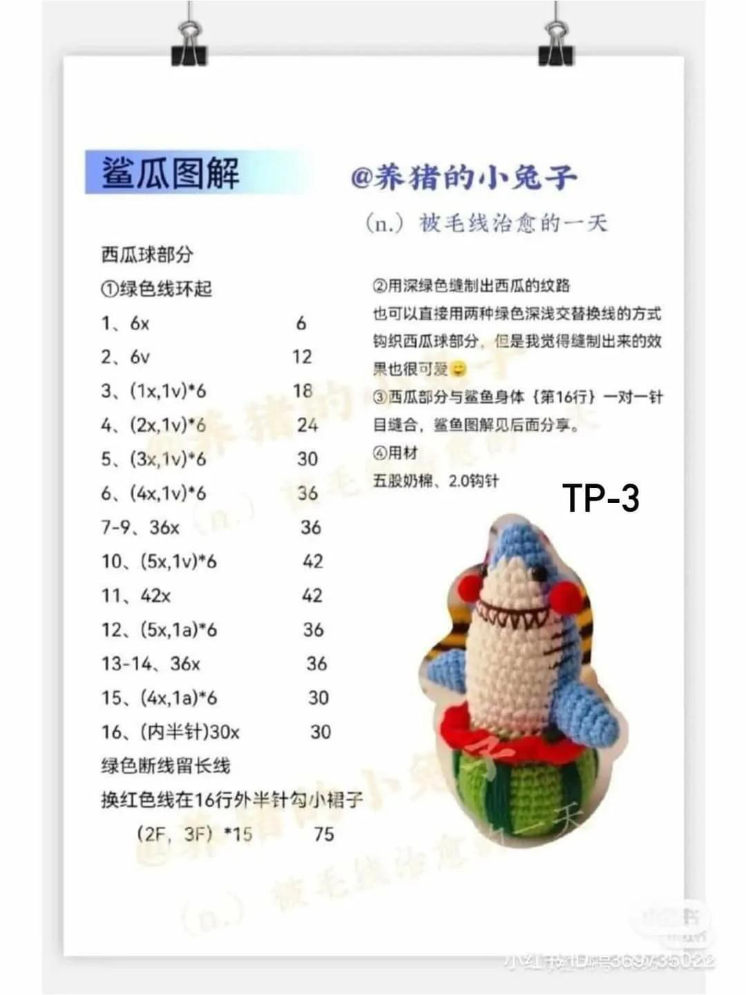 Crochet Shark Watermelon Doll Pattern Chart