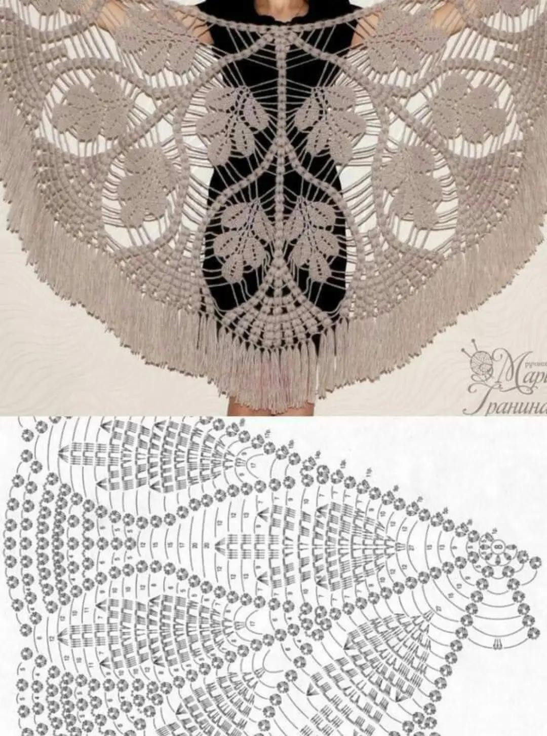 Crochet Shawl Patterns Collection: Purple Poncho, Pink Scarf, Black Flower Lace, Cream Fringe, and Grey Leaf Designs