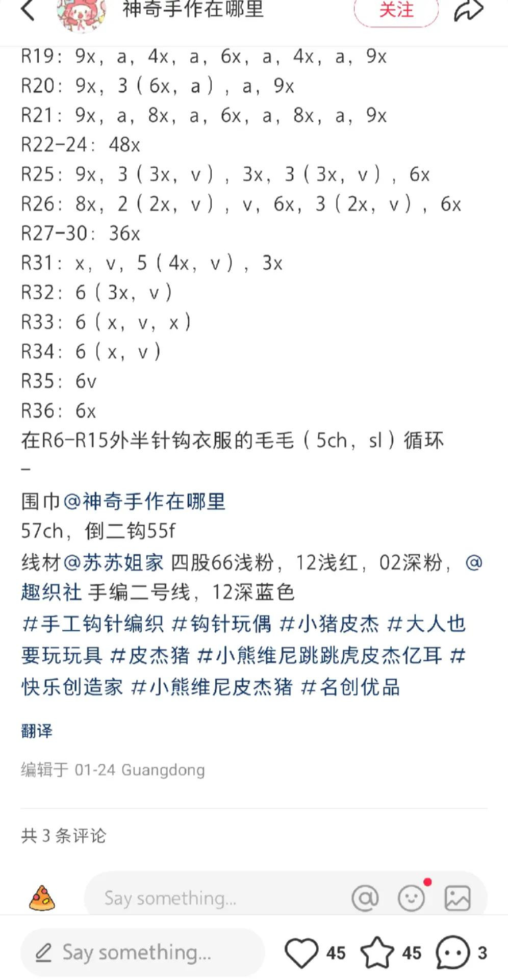 Crochet Skiing Piglet P.J. Pattern with Chart