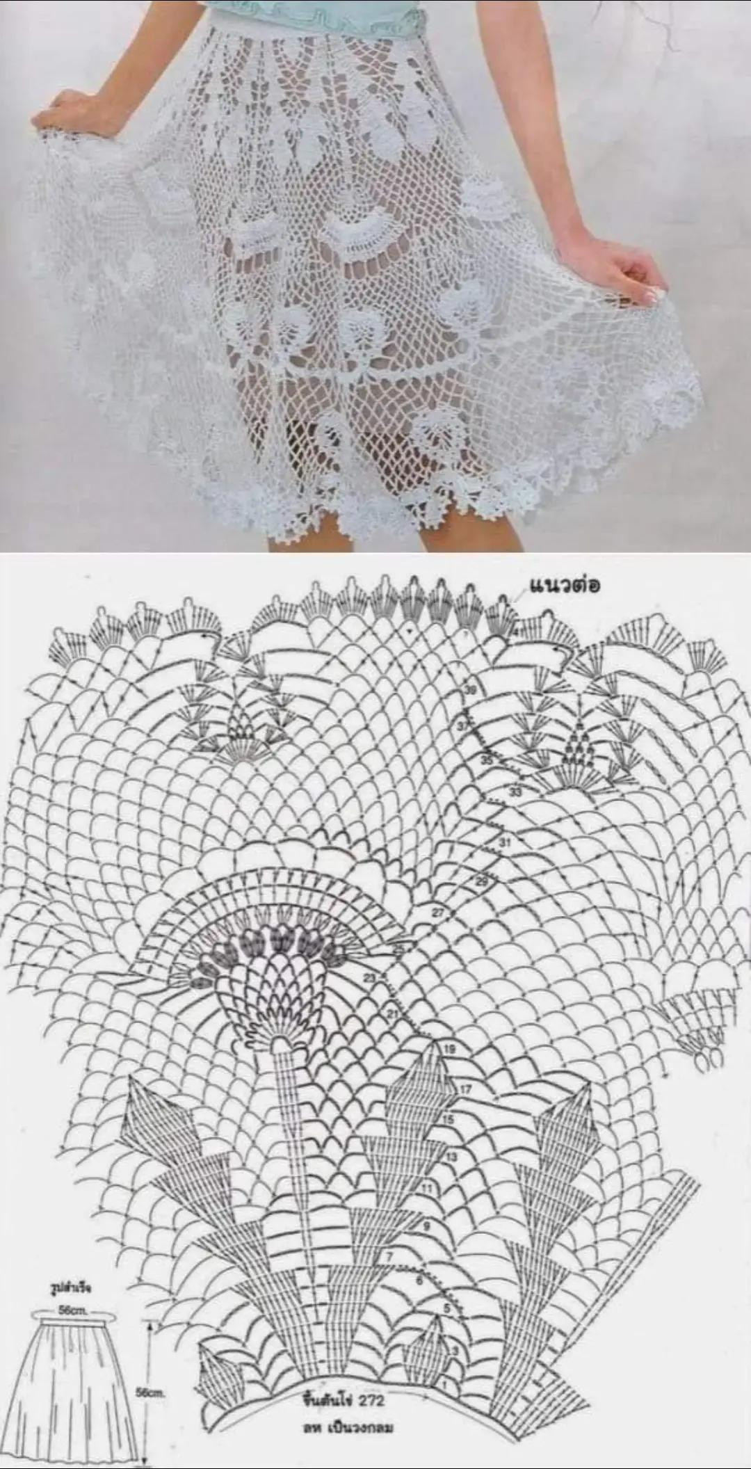 Crochet Skirt Patterns with Charts: White Lace, Fan Stitch, and Pineapple Motifs