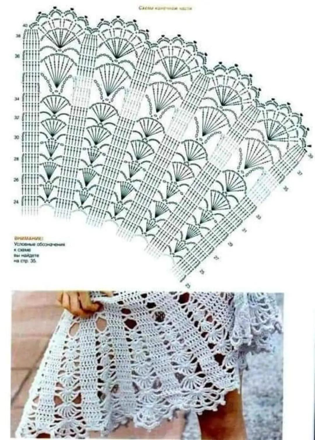 Crochet Skirt Patterns with Charts: White Lace, Fan Stitch, and Pineapple Motifs