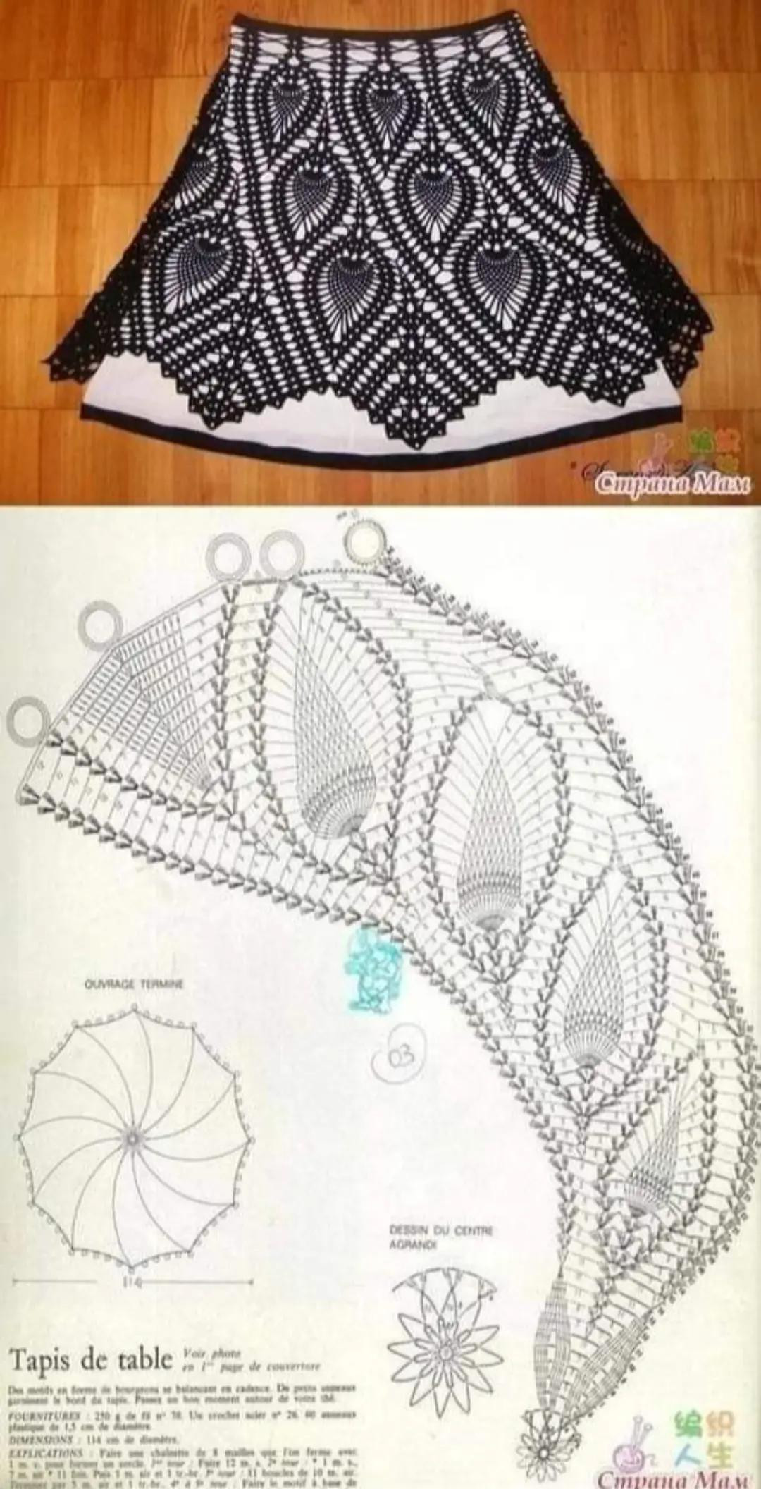 Crochet Skirt Patterns with Charts: White Lace, Fan Stitch, and Pineapple Motifs