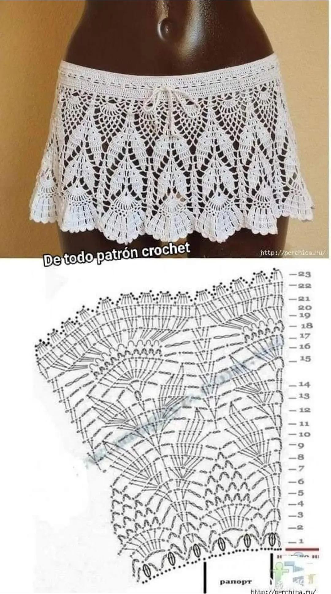 Crochet Skirt Patterns with Charts: White Lace, Fan Stitch, and Pineapple Motifs