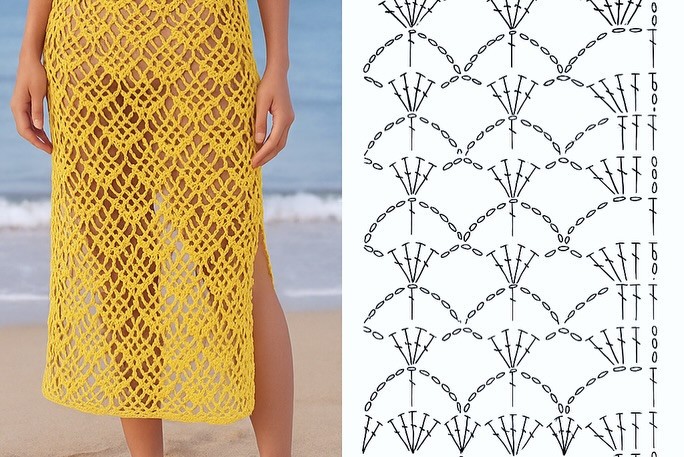 Crochet skirt patterns with flat charts and symbols