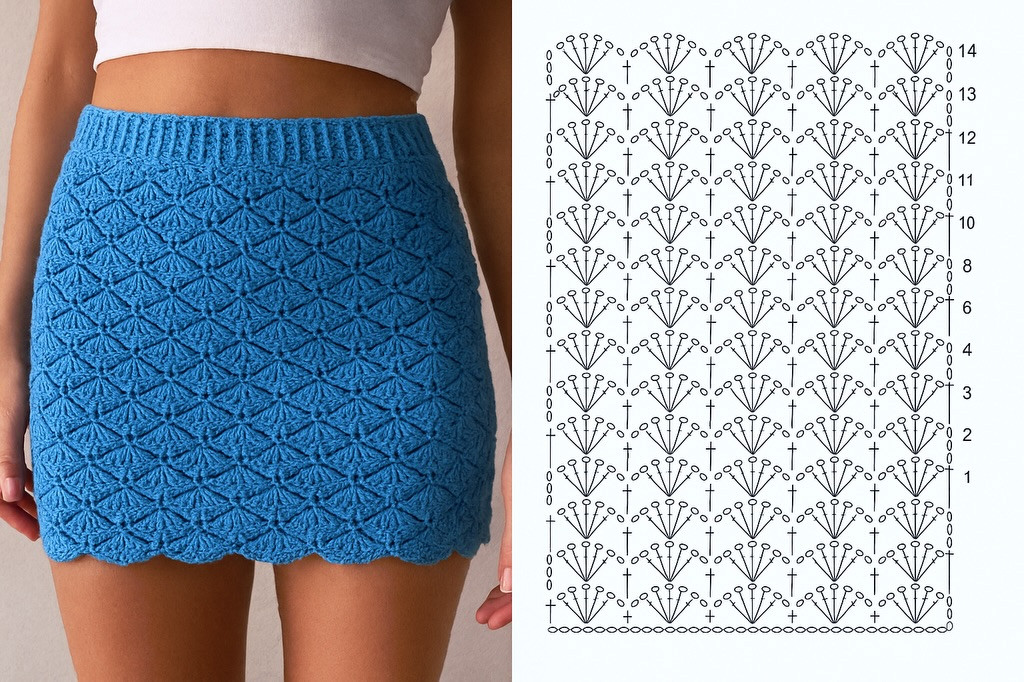Crochet skirt patterns with flat charts and symbols