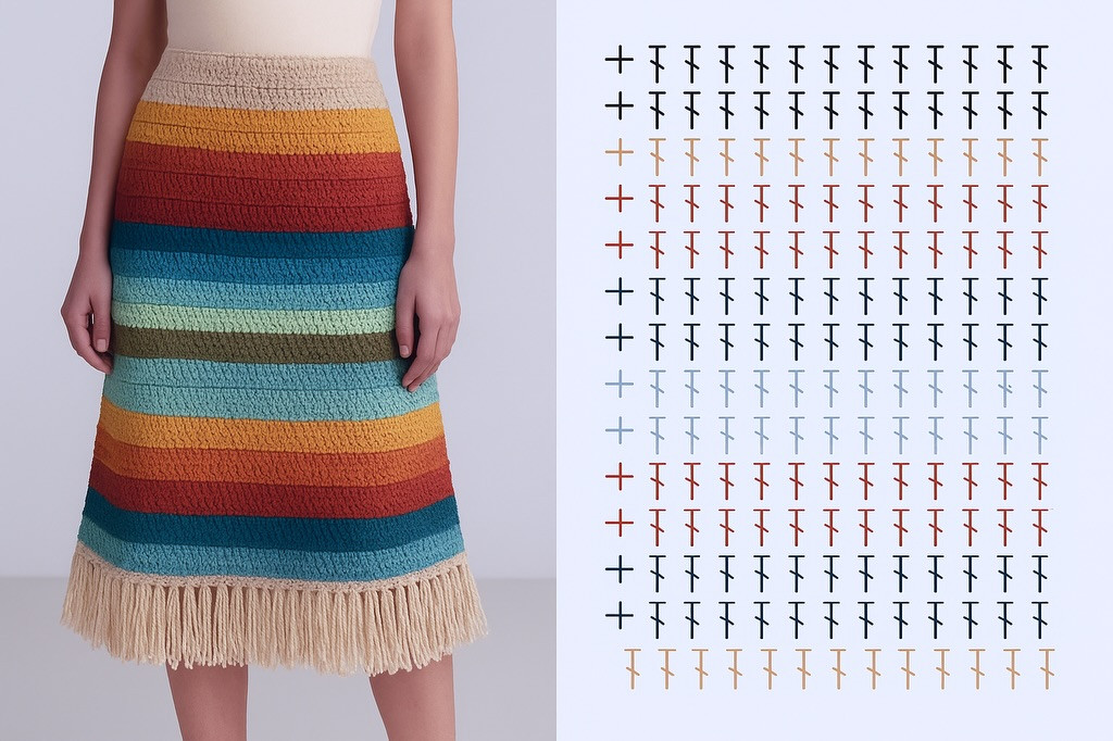 Crochet skirt patterns with flat charts and symbols