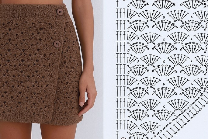 Crochet skirt patterns with floral and shell stitch charts