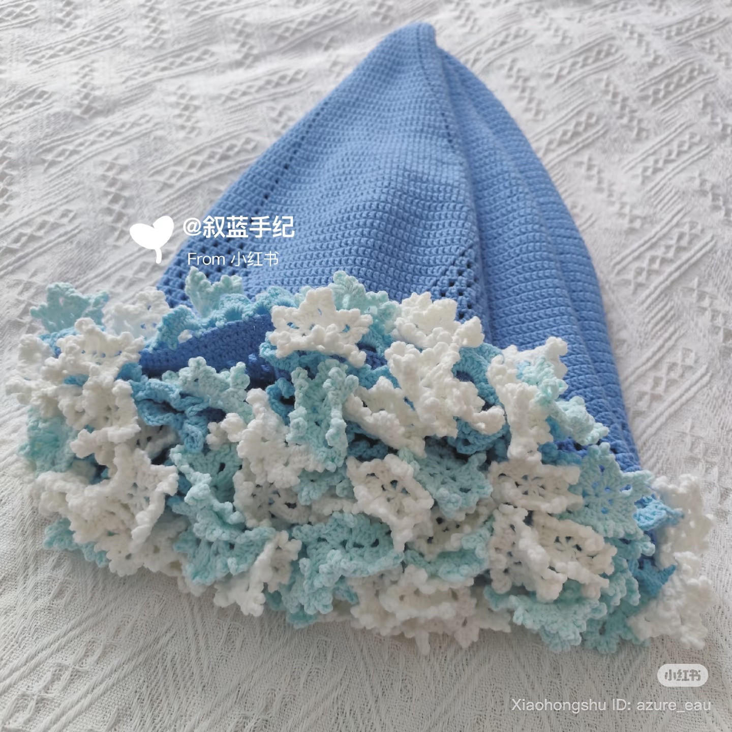 Crochet Snowflake Blanket Pattern with Blue and White Flowers