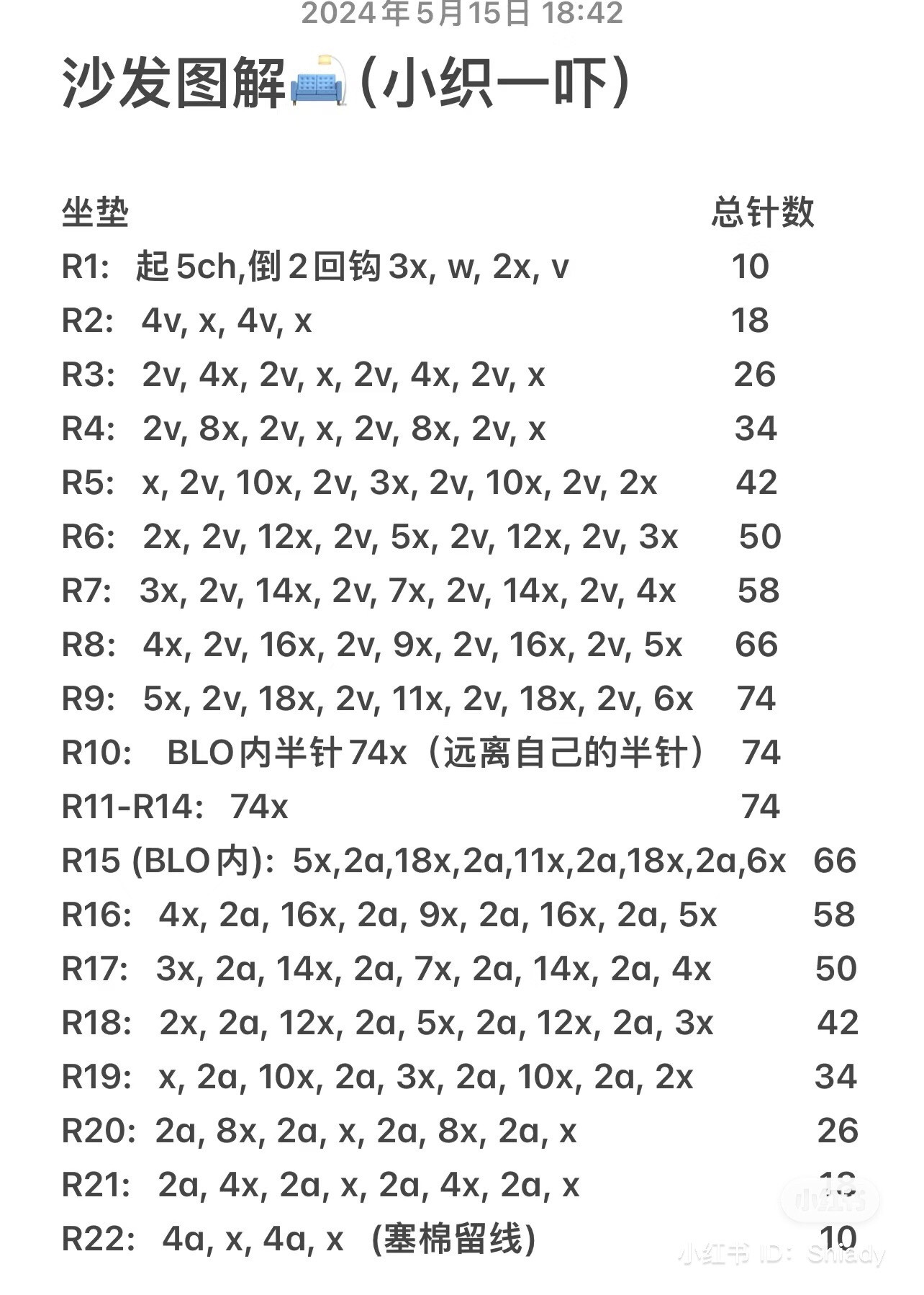 Crochet Sofa Pattern Chart: Cushion, Backrest, Arms and Legs