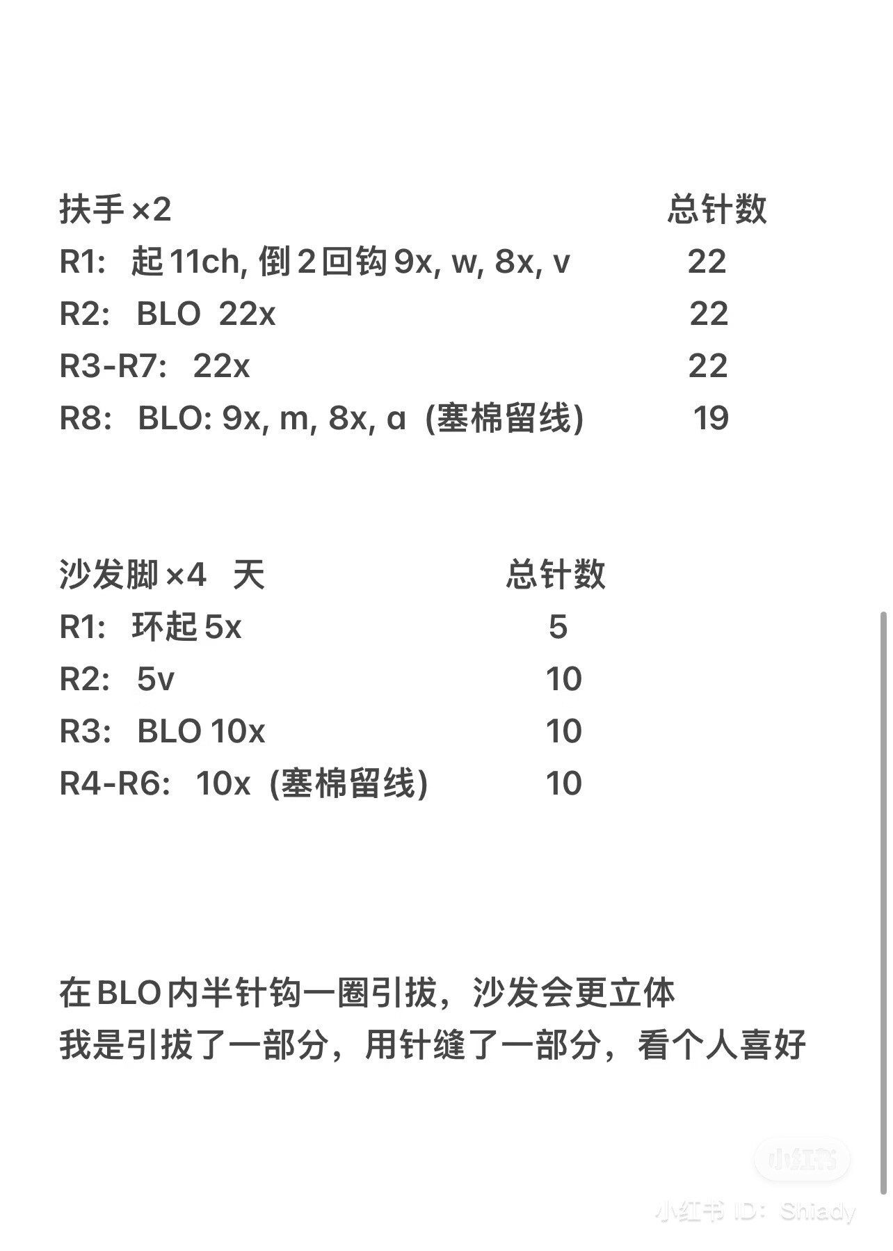 Crochet Sofa Pattern Chart: Cushion, Backrest, Arms and Legs