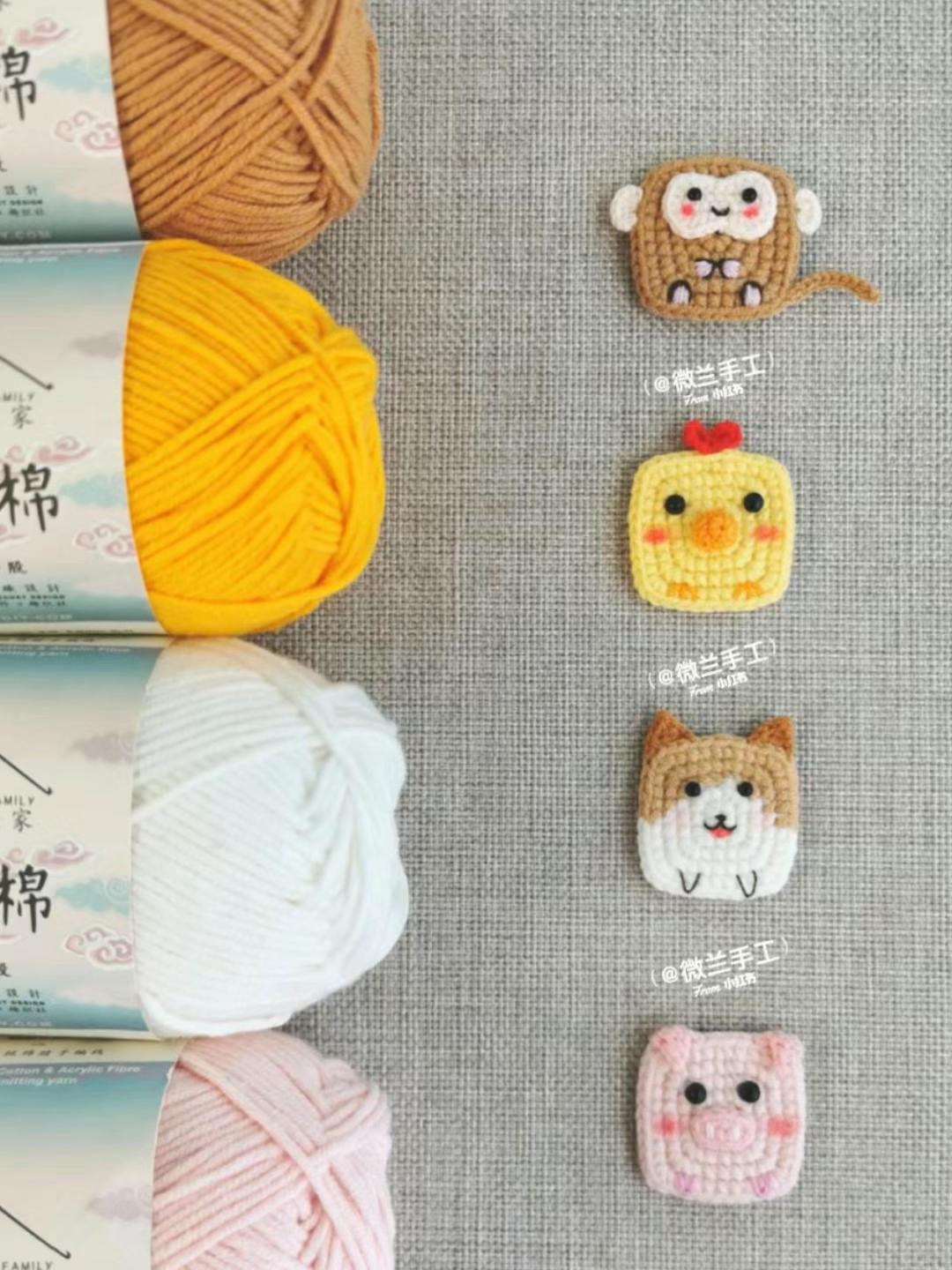 Crochet Square Animal Hair Clips - 12 Zodiac Patterns