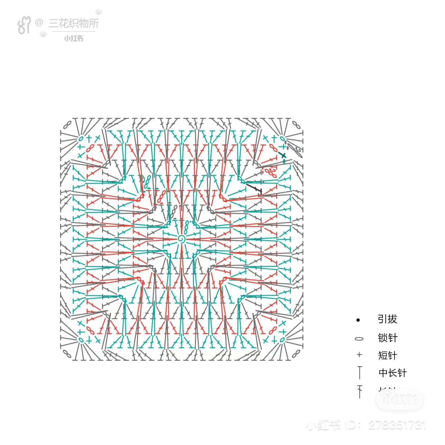 Crochet Square Chart Pattern with Green and Purple Yarn