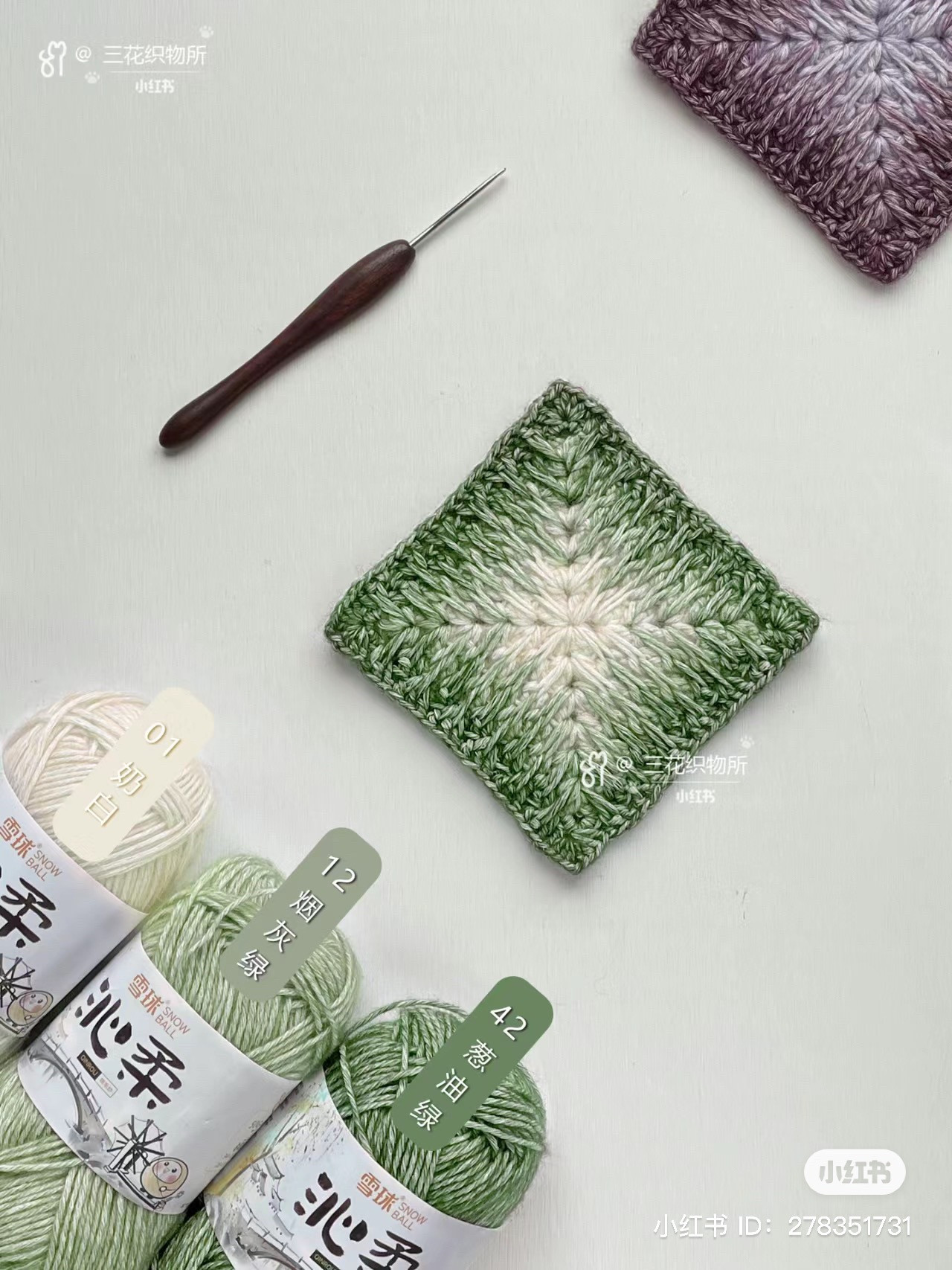 Crochet Square Chart Pattern with Green and Purple Yarn