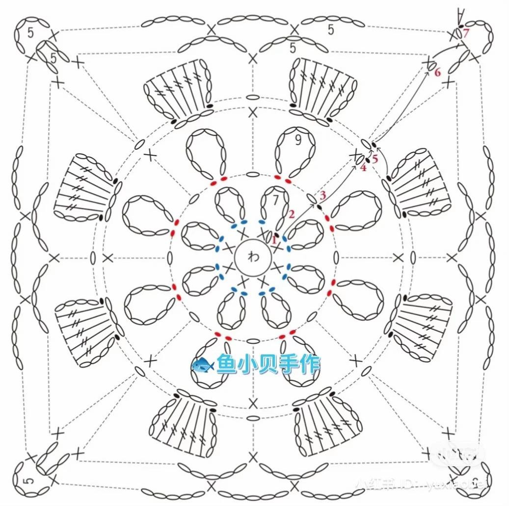 Crochet Square Flower Chart with Pink and Yellow Petals