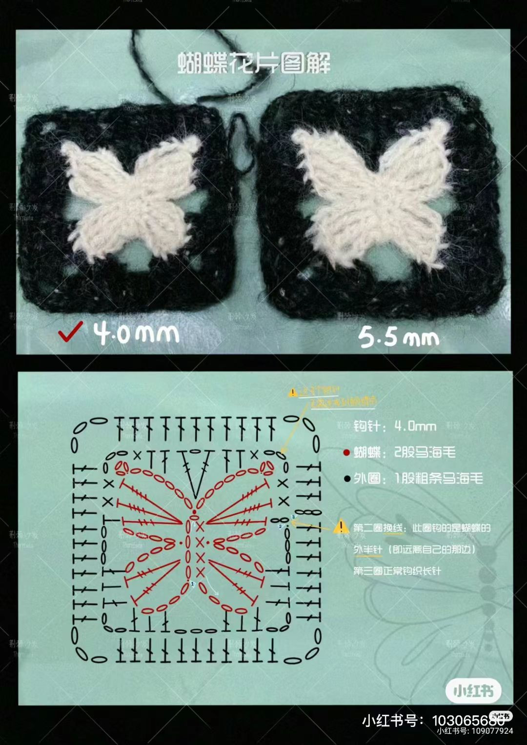 Crochet Strawberry and Flower Granny Square Flat Charts with Yarn Colors