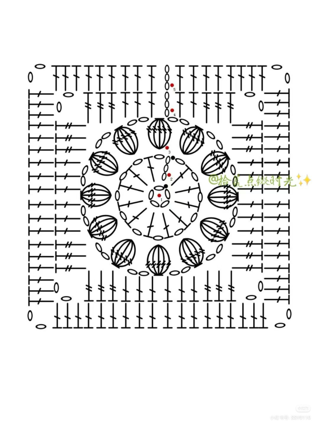Crochet Strawberry and Flower Granny Square Flat Charts with Yarn Colors