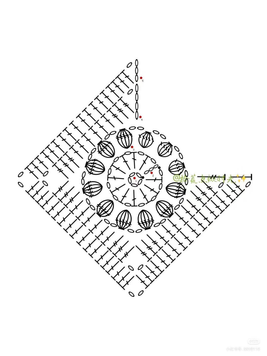 Crochet Strawberry and Flower Granny Square Flat Charts with Yarn Colors