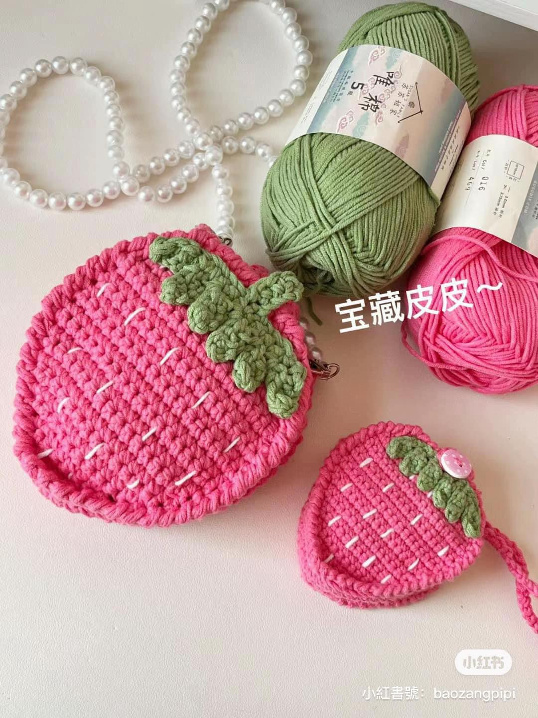 Crochet Strawberry Bag and Lotus Flower Wristlet Patterns