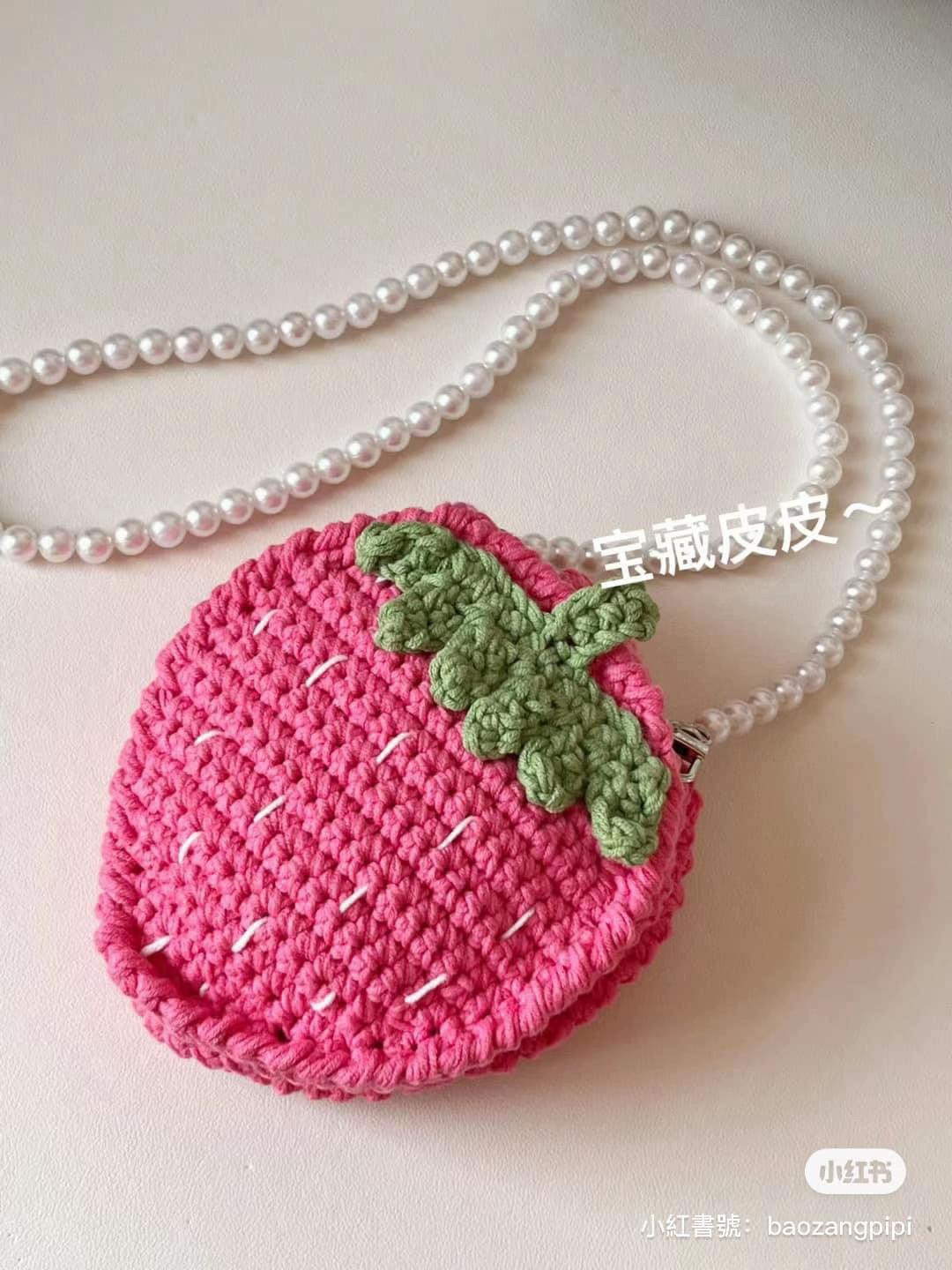 Crochet Strawberry Bag and Lotus Flower Wristlet Patterns