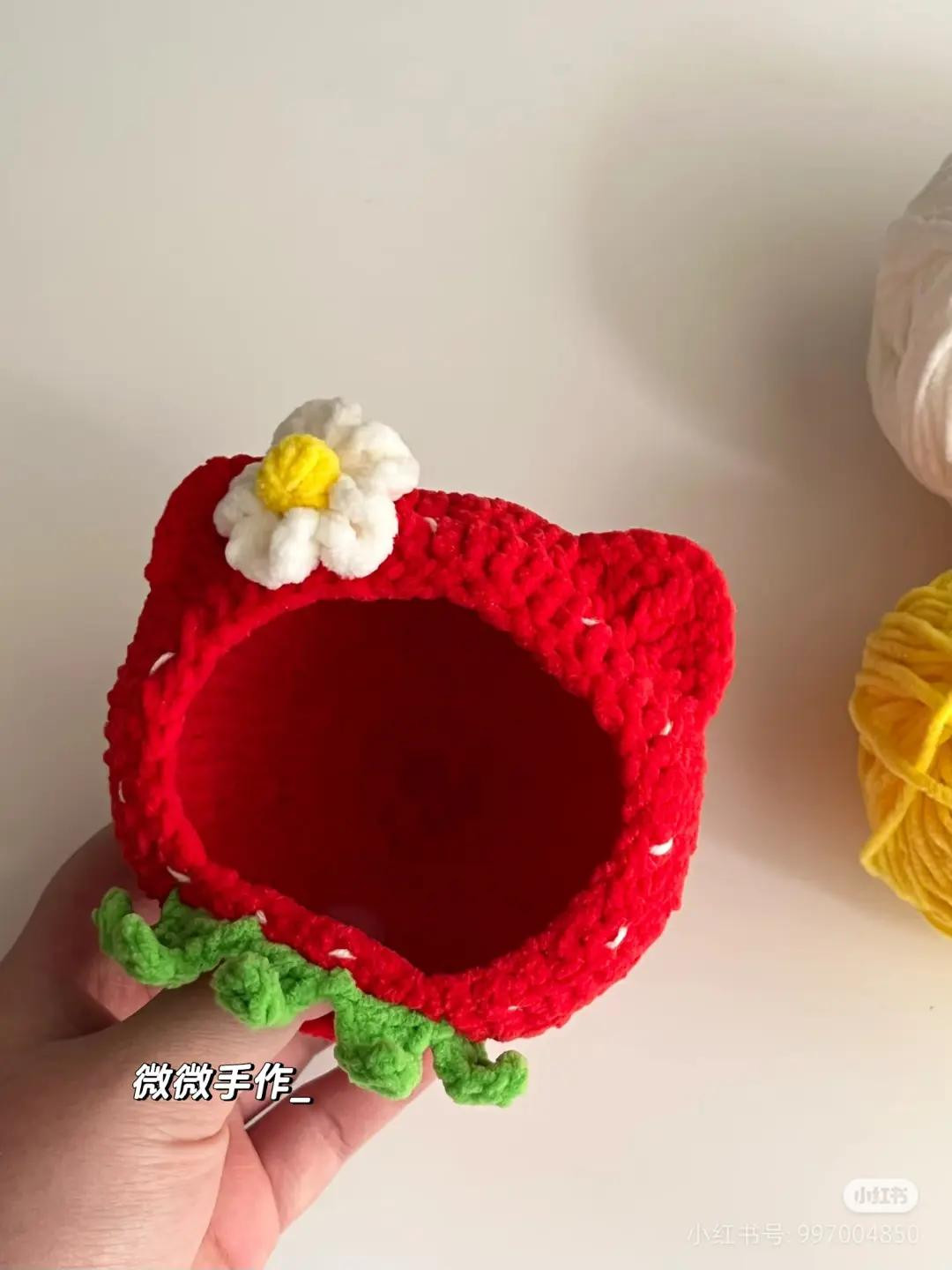 Crochet Strawberry Cat Hood Pattern Chart for Dolls