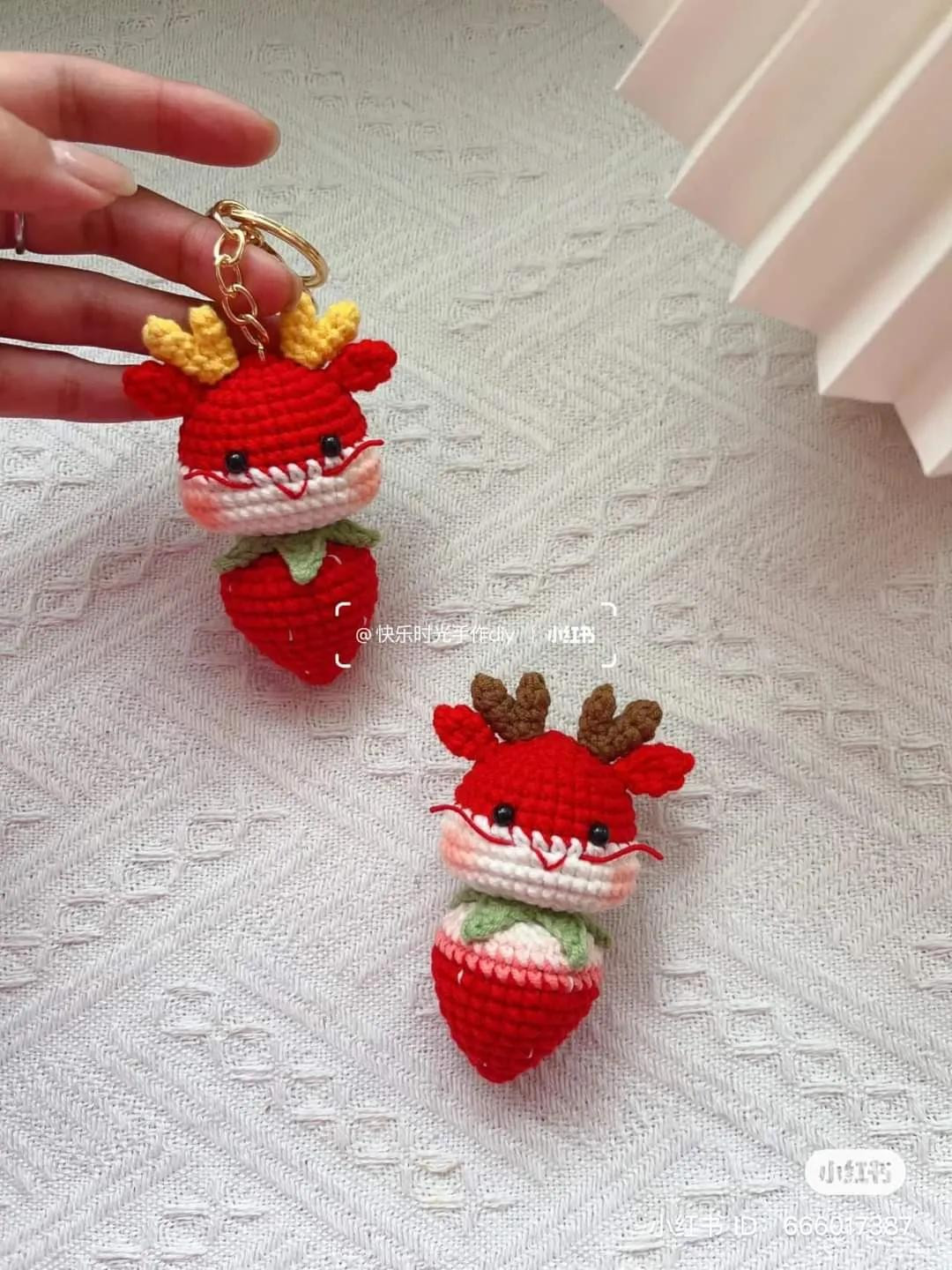 Crochet Strawberry Dragon Keychain Amigurumi Pattern Chart