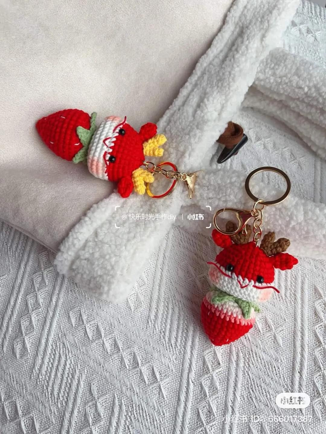 Crochet Strawberry Dragon Keychain Amigurumi Pattern Chart