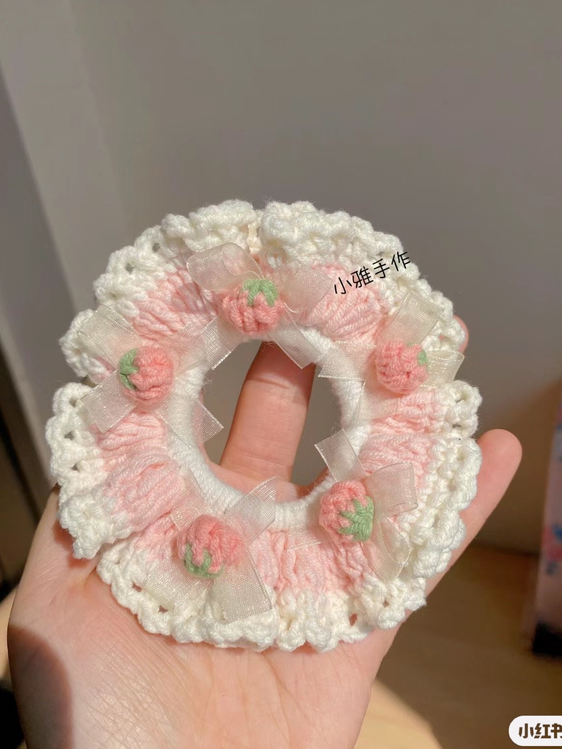 Crochet Strawberry Hair Donut Pattern Tutorial with Milk Cotton Yarn
