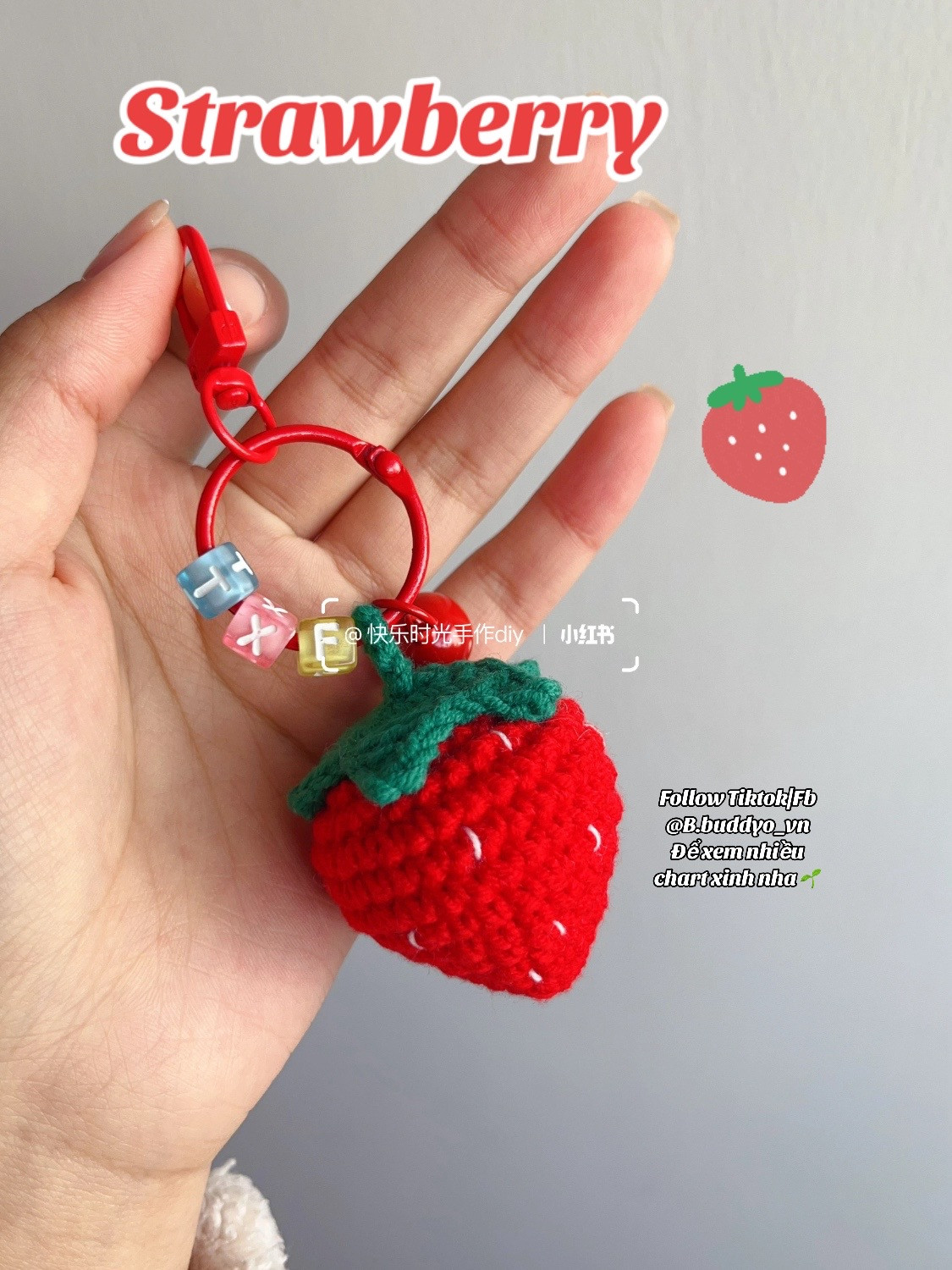 Crochet Strawberry Keychain Pattern Chart with Instructions