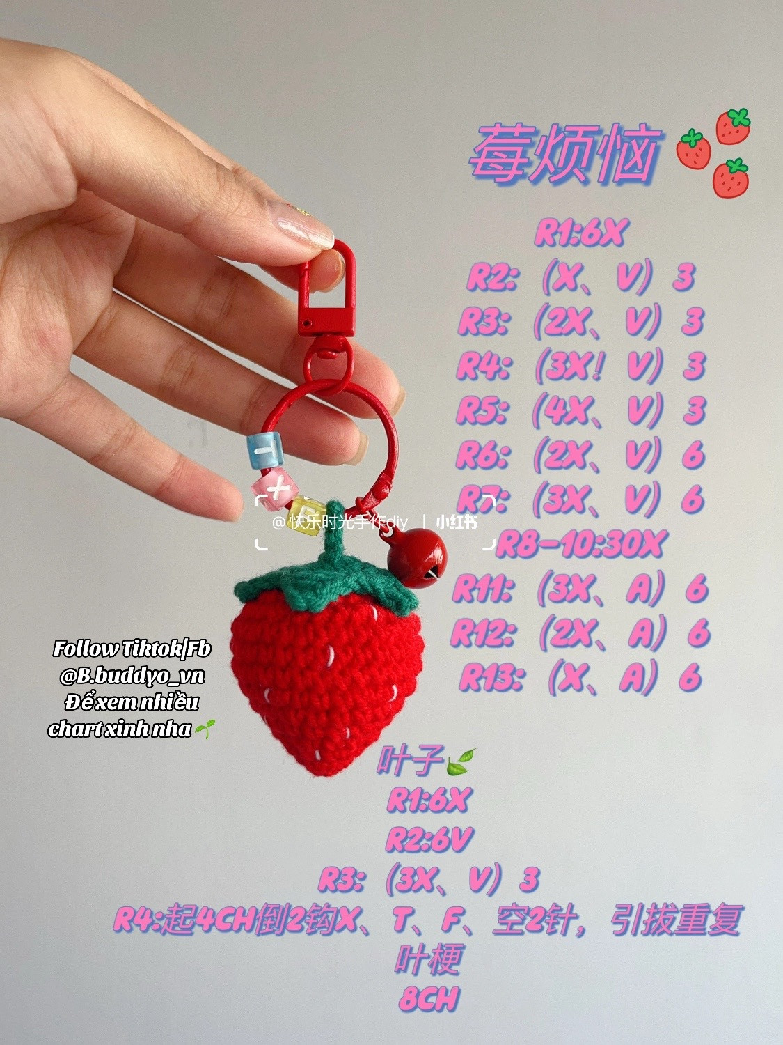 Crochet Strawberry Keychain Pattern Chart with Instructions