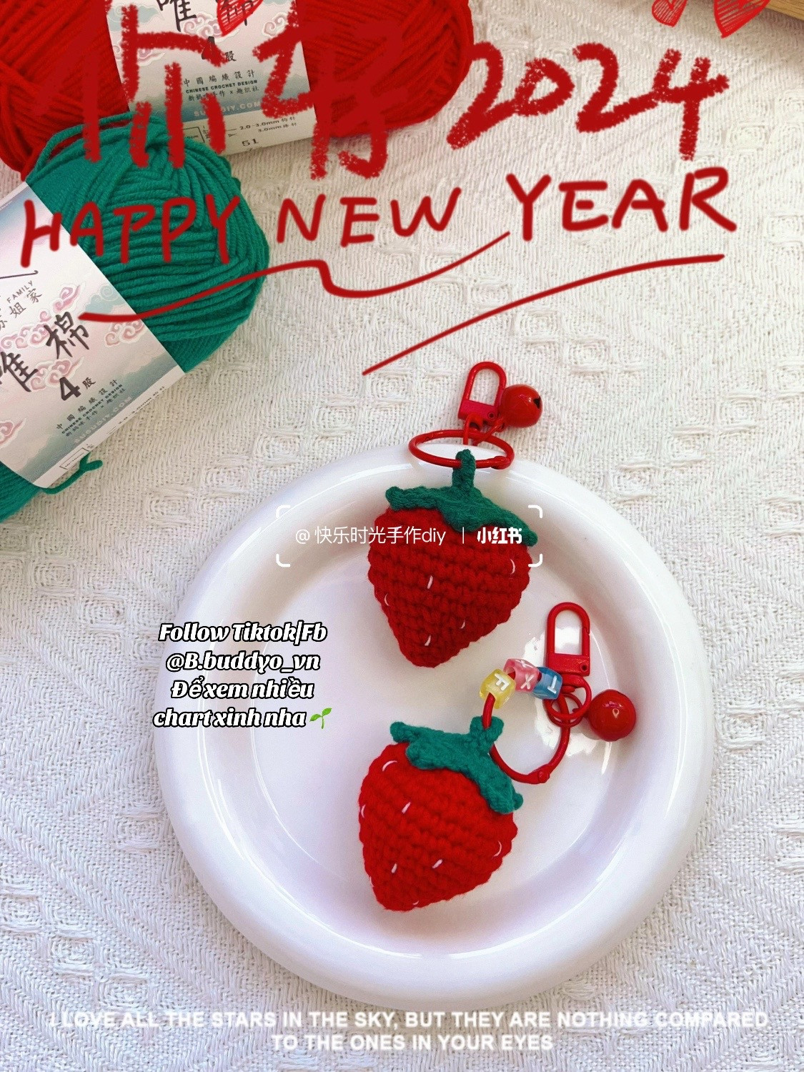 Crochet Strawberry Keychain Pattern Chart with Instructions