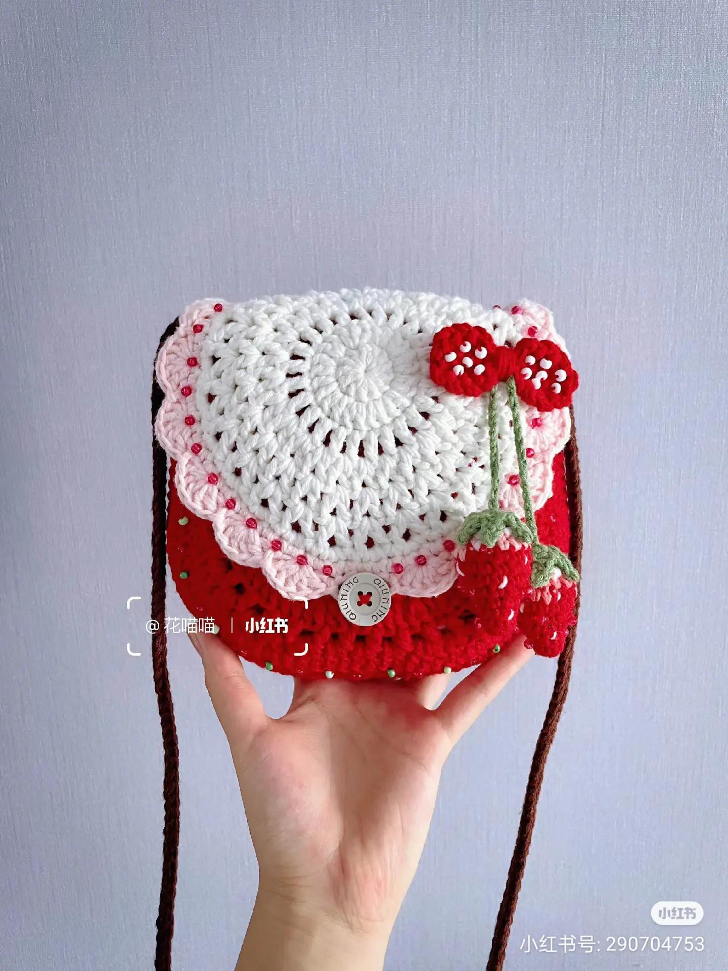 Crochet Strawberry Milk Cap Bag Pattern with Chart