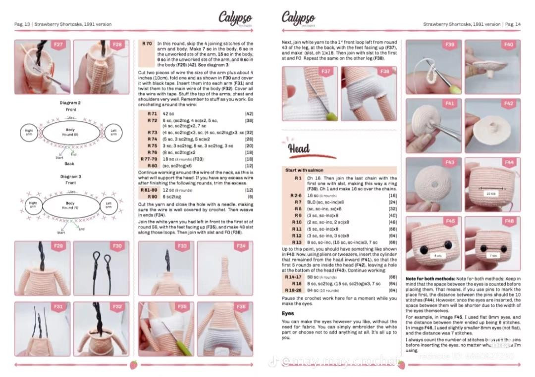 Crochet Strawberry Shortcake Doll Pattern, Amigurumi Tutorial Chart