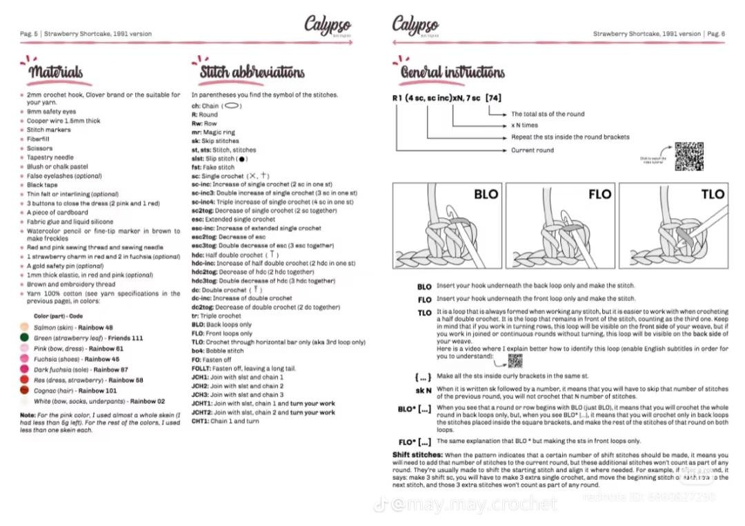 Crochet Strawberry Shortcake Doll Pattern, Amigurumi Tutorial Chart
