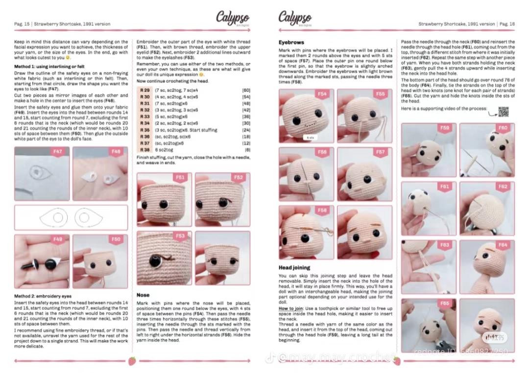 Crochet Strawberry Shortcake Doll Pattern, Amigurumi Tutorial Chart