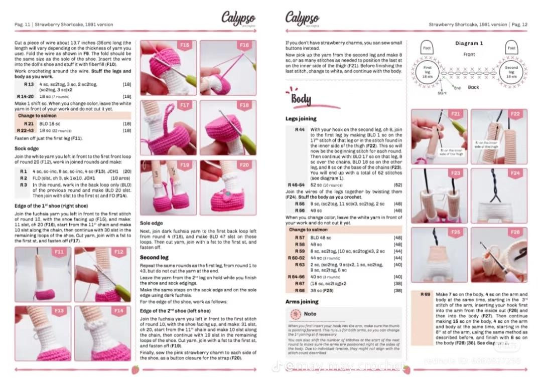 Crochet Strawberry Shortcake Doll Pattern, Amigurumi Tutorial Chart