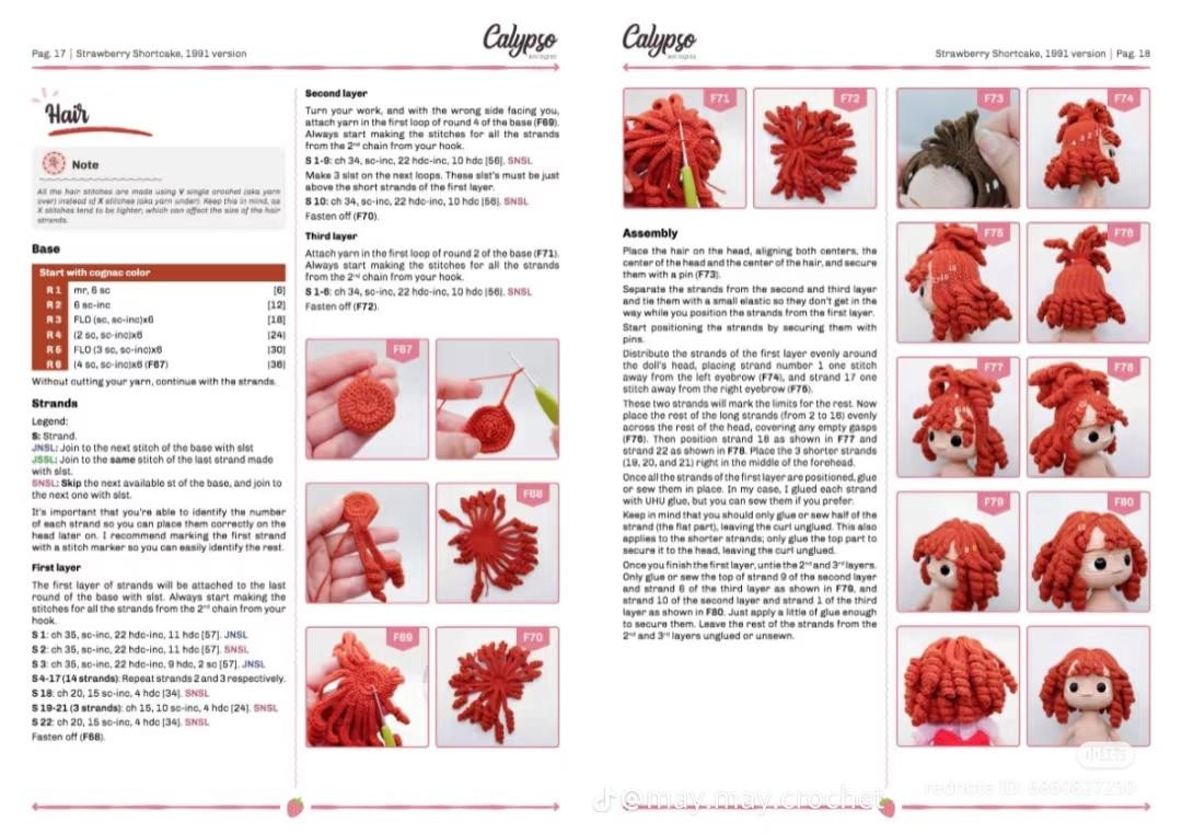 Crochet Strawberry Shortcake Doll Pattern, Amigurumi Tutorial Chart