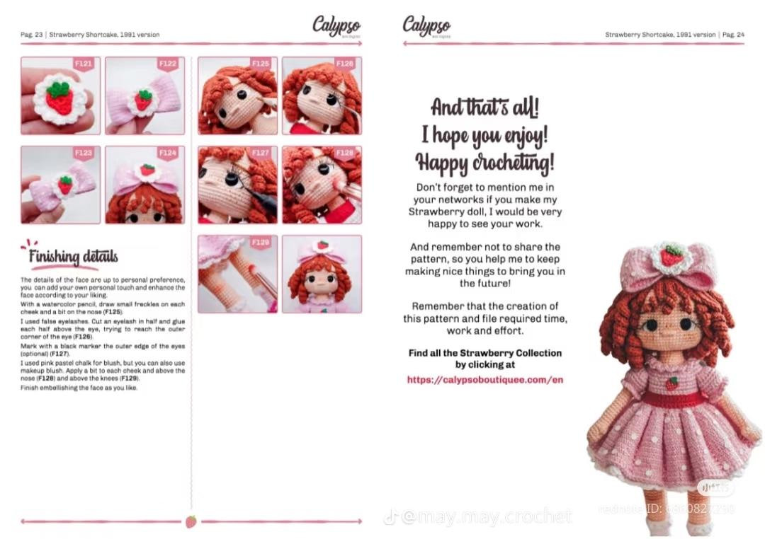 Crochet Strawberry Shortcake Doll Pattern, Amigurumi Tutorial Chart