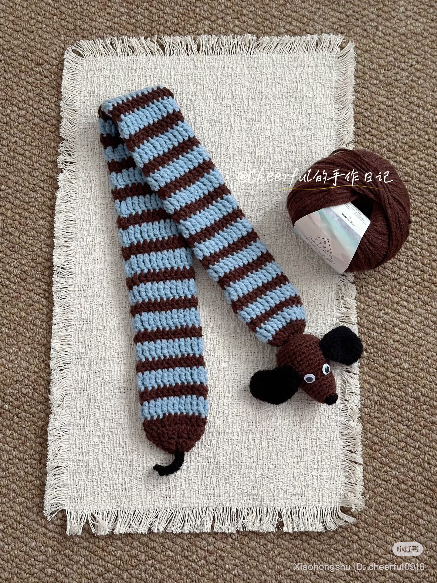 Crochet Striped Dog Head Scarf Pattern